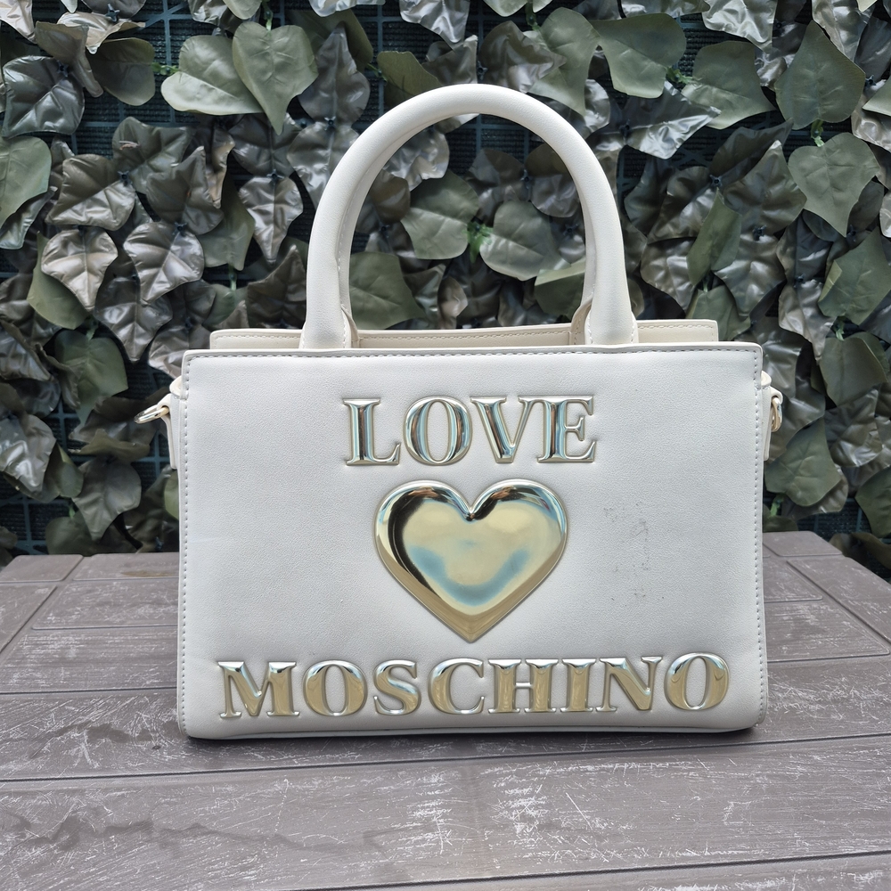 Love Moschino White and Gold Handbag
